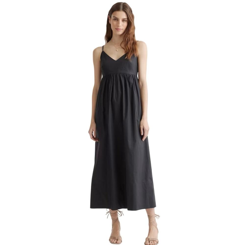 Quince Black Maxi Spaghetti-Strap Dress